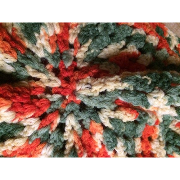 Vintage Crochet Pillow Tops Doilies Boho Bohemian Hip 1970's Orange Green Creme - Picture 4 of 7